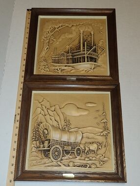 Vintage 3D Riverboat & Overland Stage Resin Miller Studio Philadelphia Wall Art